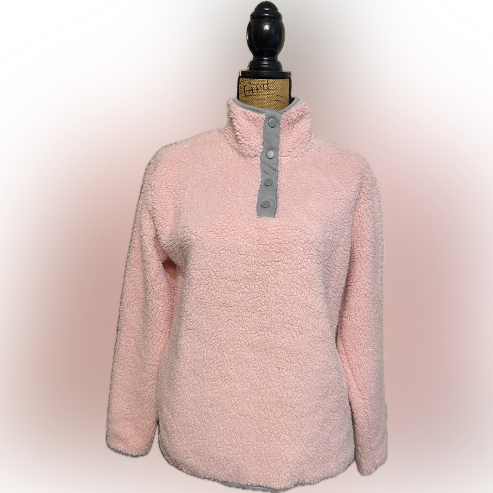 NWT Crown & Ivy Sz S Cozy Pink Fleece Pullover with Gray Accents